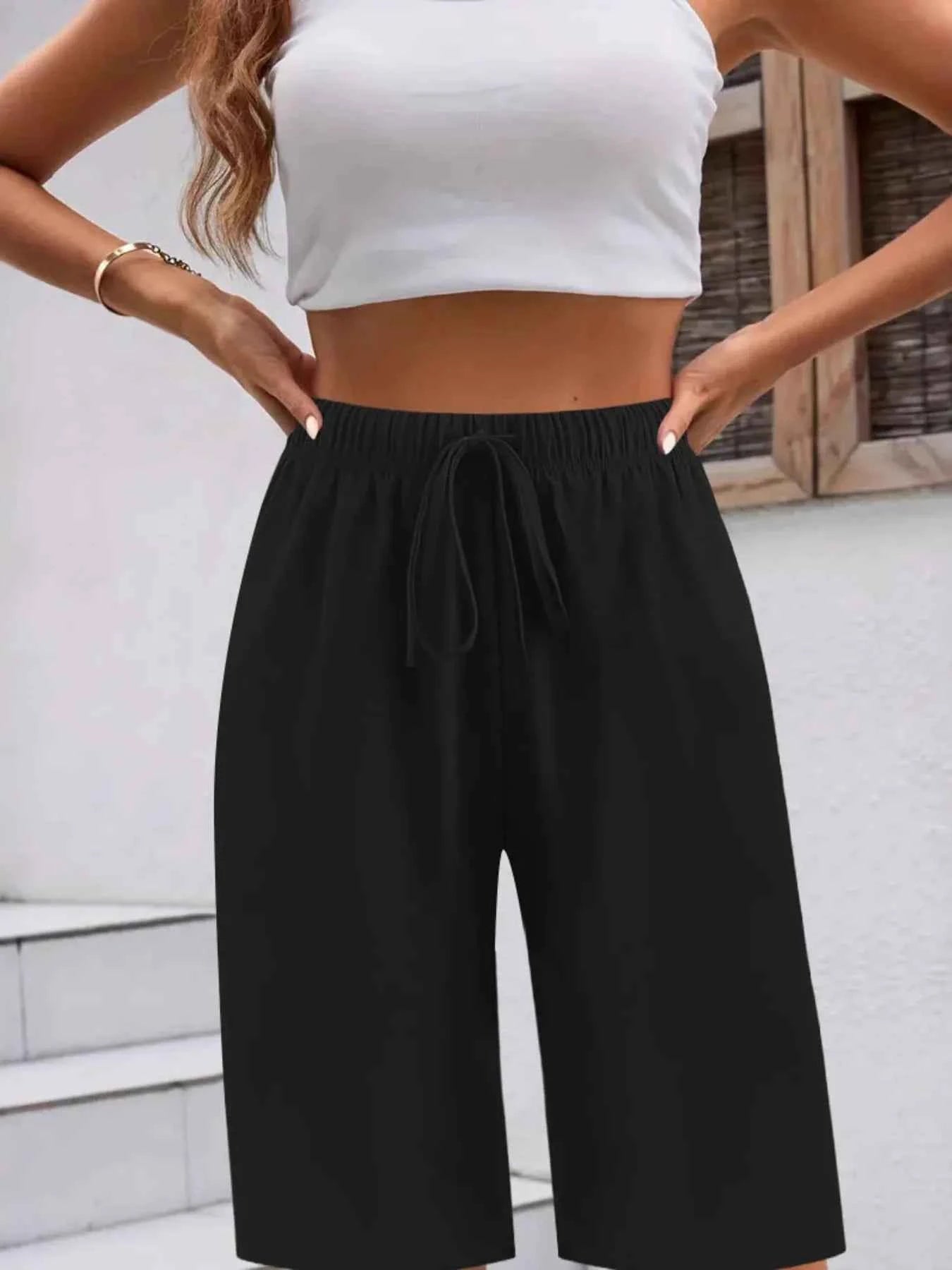 Casual Drawstring Wide Leg Shorts