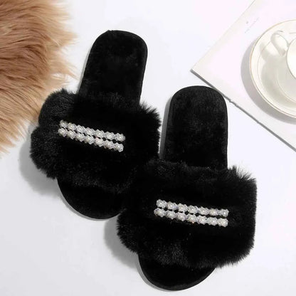 Rhinestone Open Toe Flats Slippers