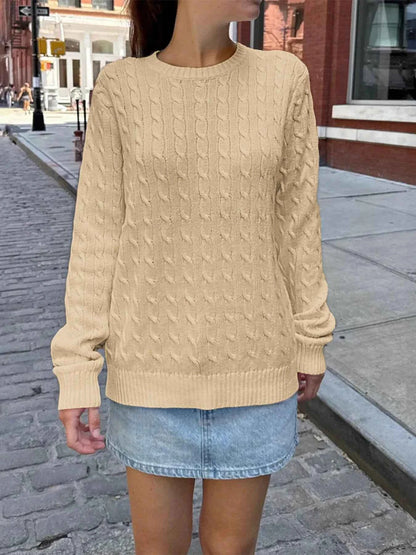 Cable-Knit Round Neck Pullover Sweater