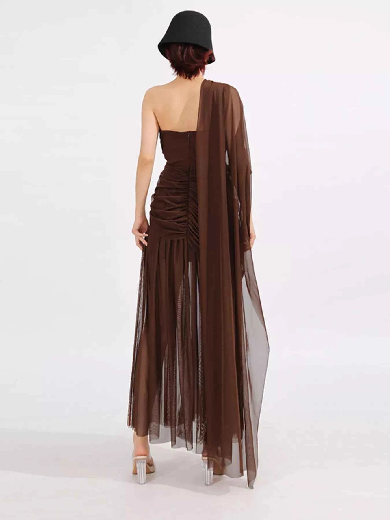 One-Shoulder Flowy Mesh Dress