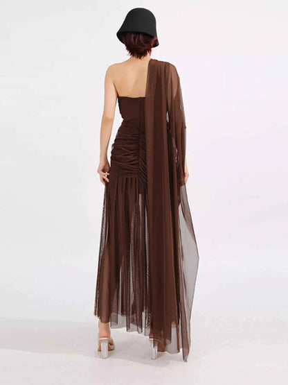 One-Shoulder Flowy Mesh Dress