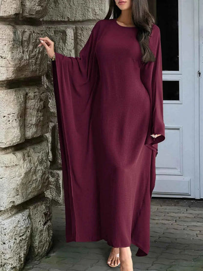 Round Neck Maxi Dress with Flowing Cape Sleeves