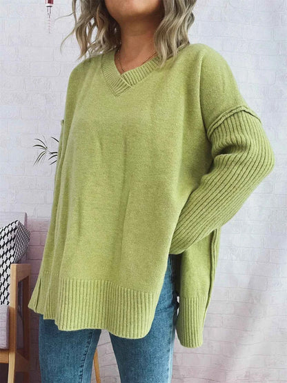 V-Neck Dropped Shoulder Sweater