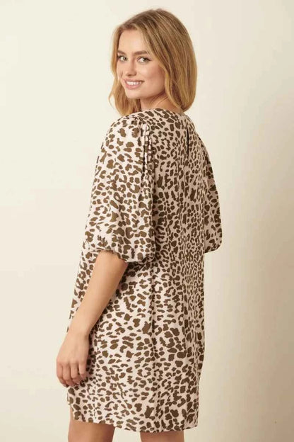 Mittoshop Animal Print Puff Sleeve Mini Dress