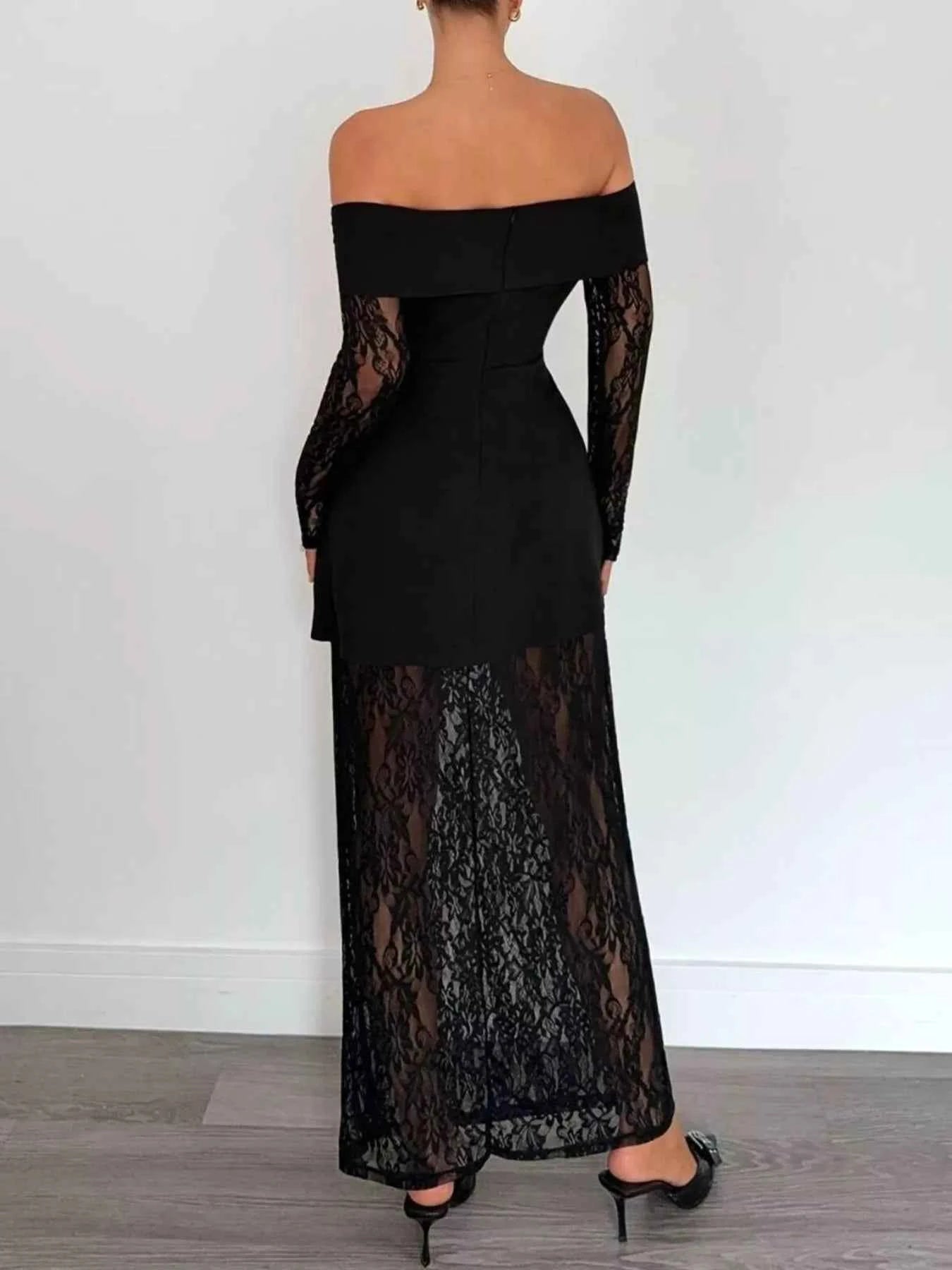 Off-Shoulder Lace Long Sleeve Maxi Dress