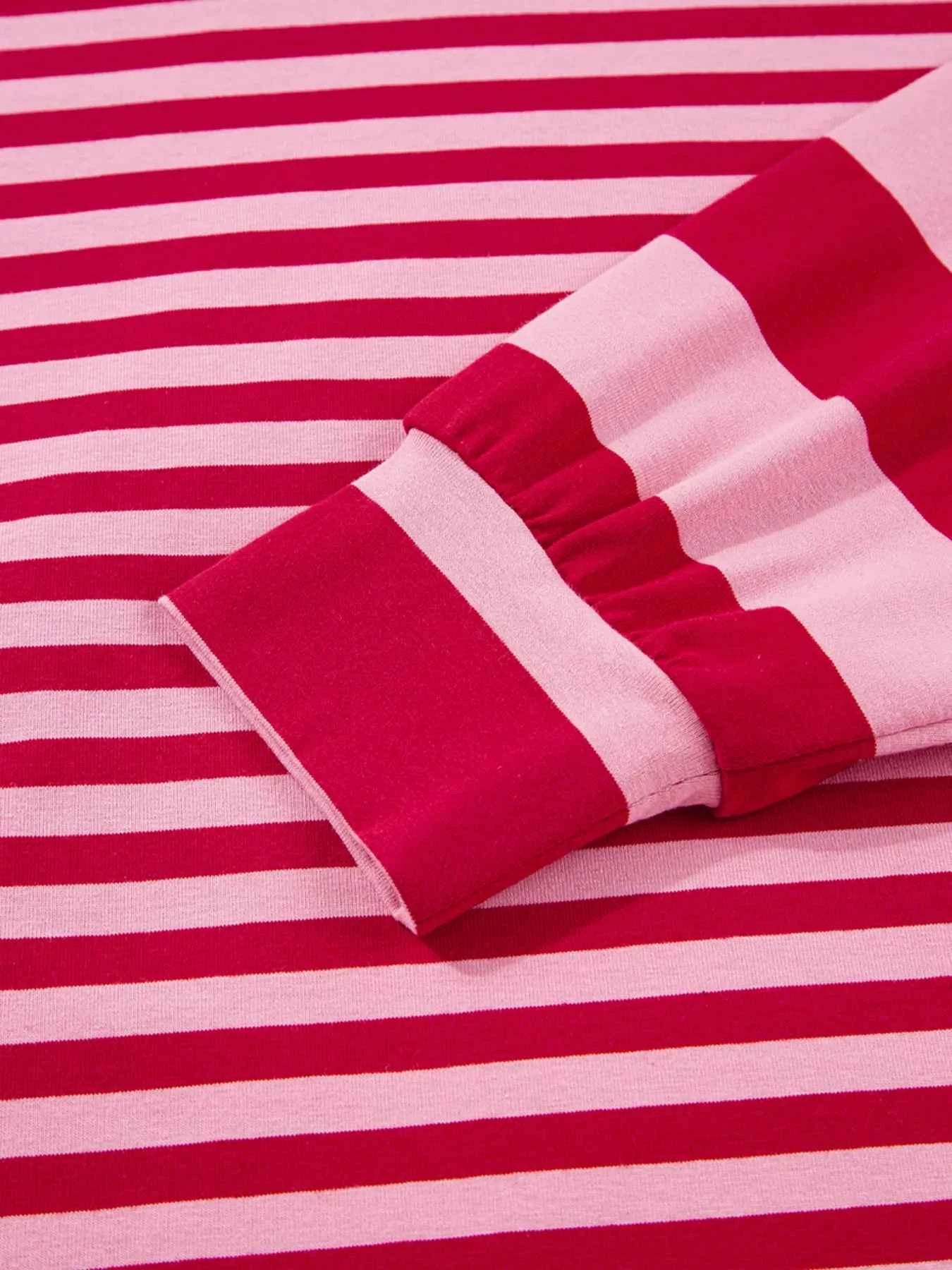 Contrast Striped Drop Shoulder V Neck Top