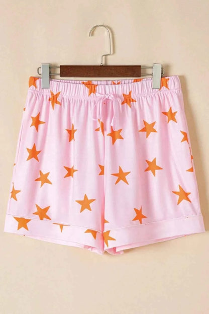 Star Print Short Sleeve Shirt and Shorts Set