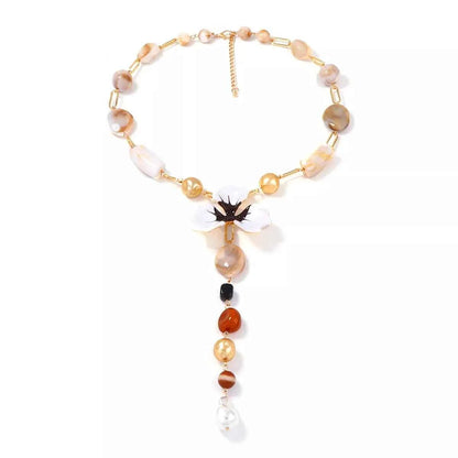 Alloy Dripping Oil Flower Resin Y-Shaped Necklace