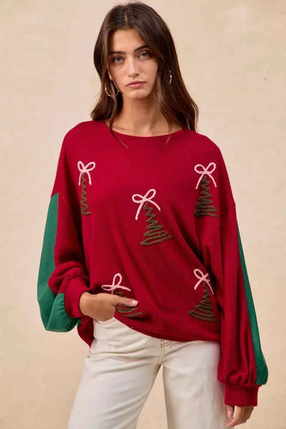 BiBi Christmas Theme Tree Embroidered Sweater