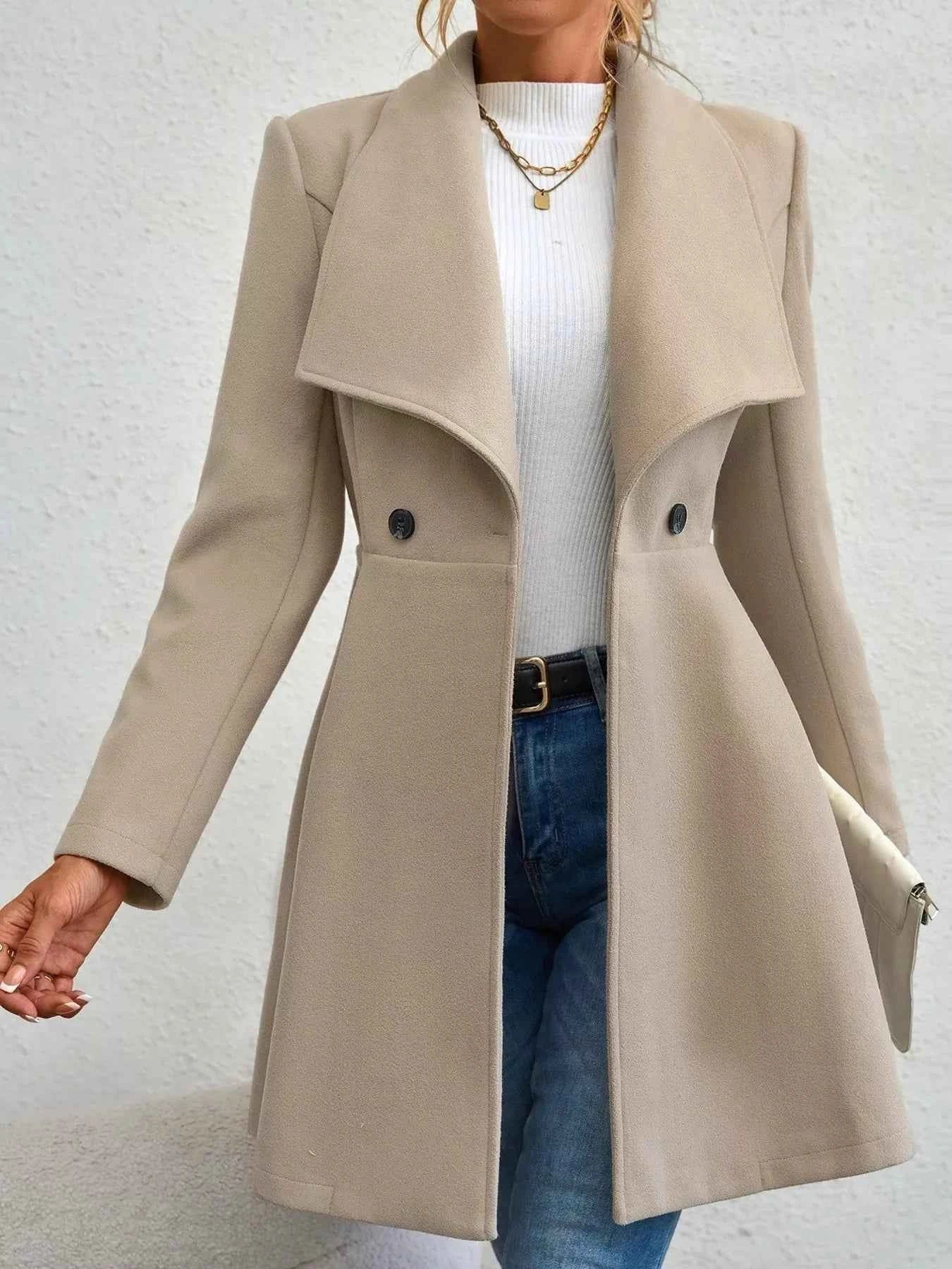 Collared Neck Double Breasted Coat