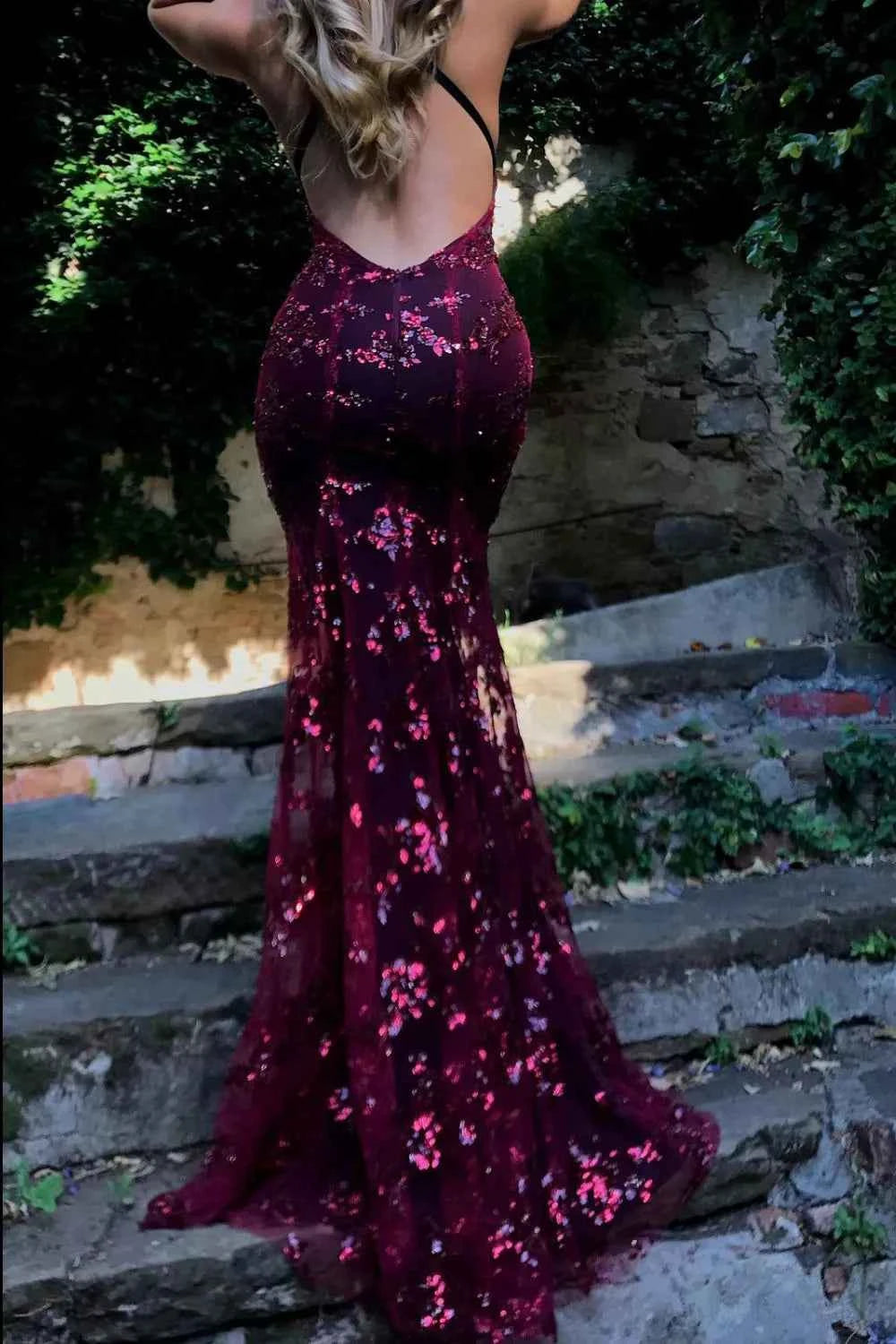 Full Size Sequin Tie Back V-Neck Maxi Dress Plus Size