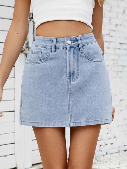 Solid Mini Denim Skirt