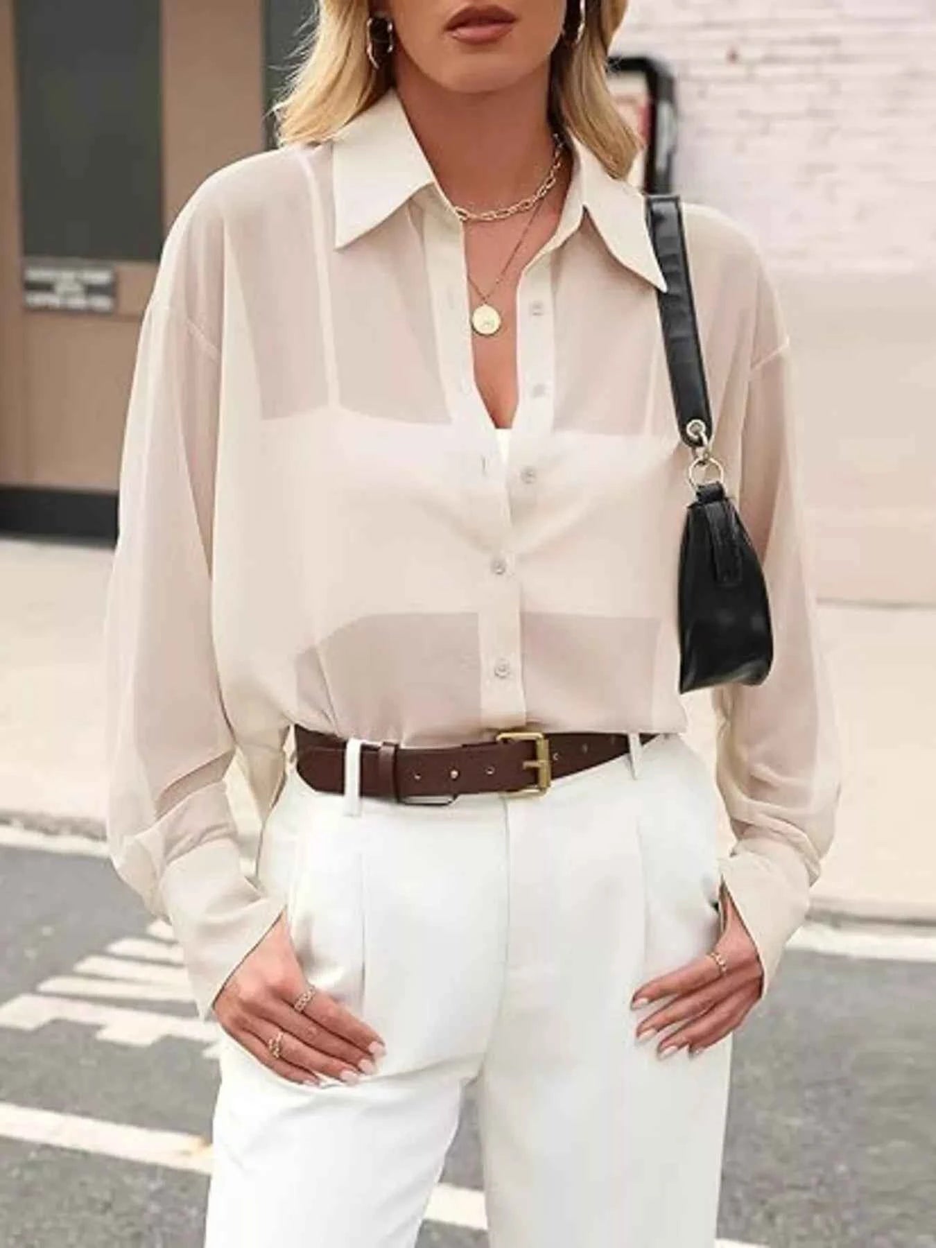 Elegant Sheer Long Sleeve Shirt