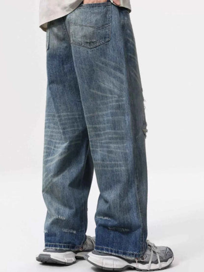 Men's Full Size Distressed Wide Leg Jeans Plus Size