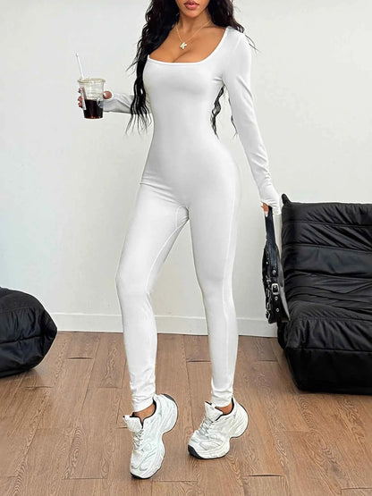 Square Neck Long Sleeve Active Jumpsuit