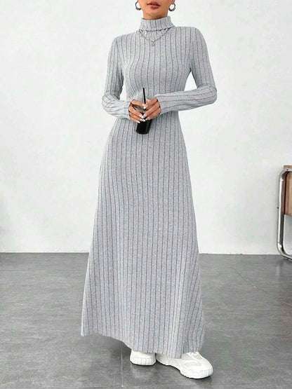 Ribbed Turtleneck Long Sleeve Maxi Knit Dress