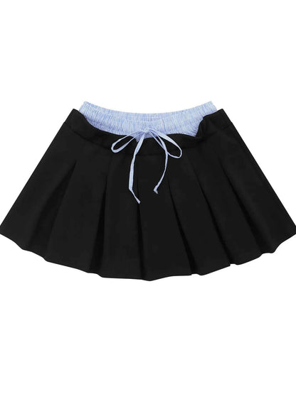 Drawstring Pleated Mini Skirt