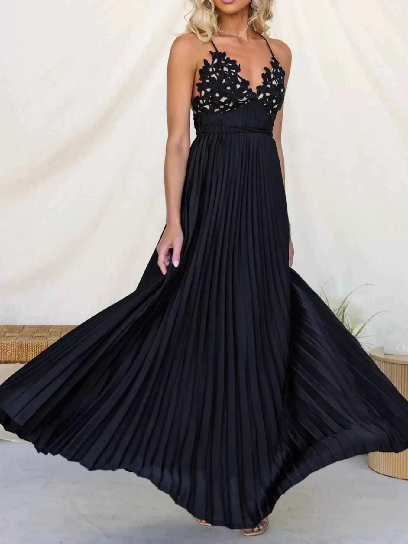 Pleated Backless Maxi Cami Dress