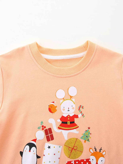Children's Christmas Print Round Neck Sweatshirt