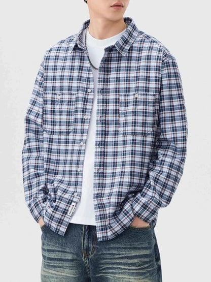 Men's Plus Size Plaid Button Up Long Sleeve Shirt