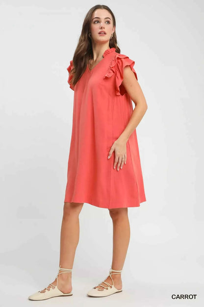Umgee Linen Flutter Sleeve Shift Dress with Pockets