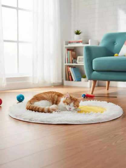 Fried Egg Design Plush Pet Mat