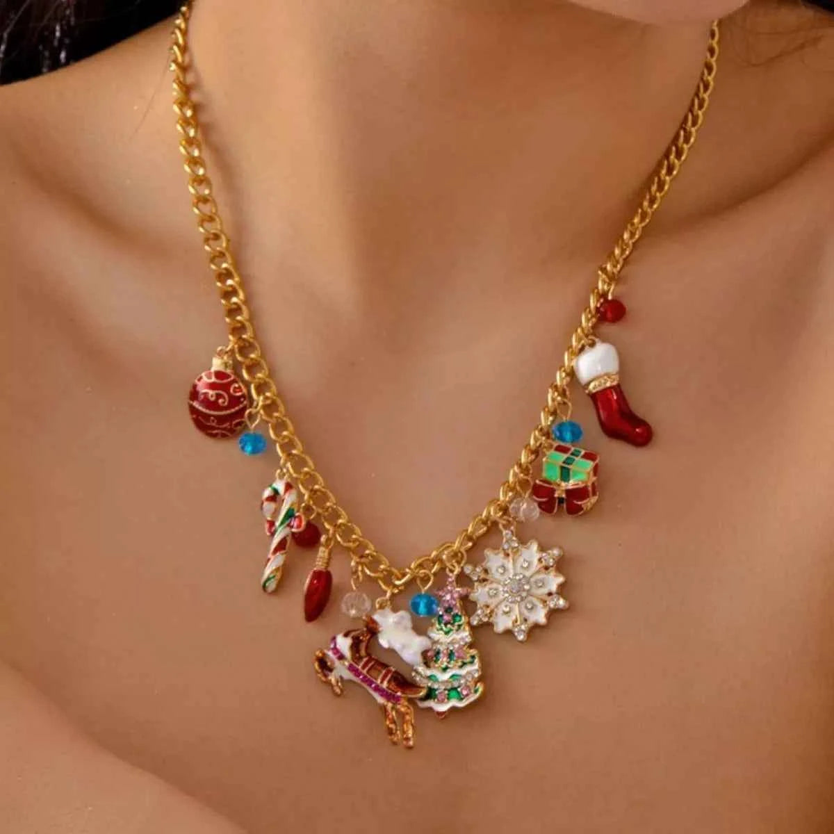 18K Gold-Plated Christmas Charm Necklace