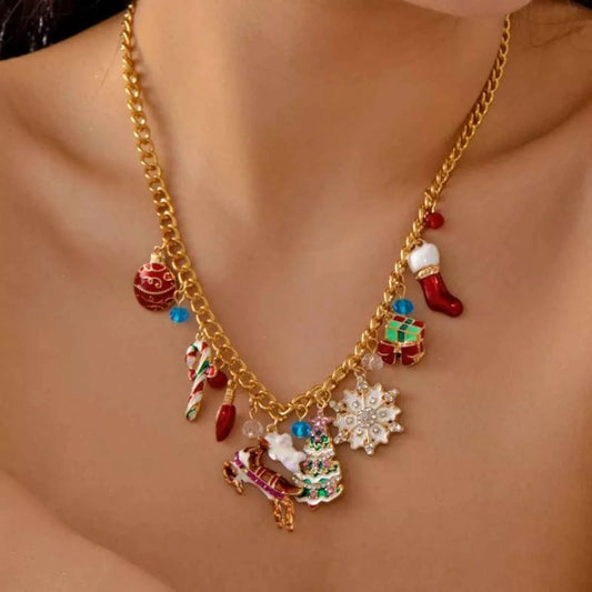 18K Gold-Plated Christmas Charm Necklace