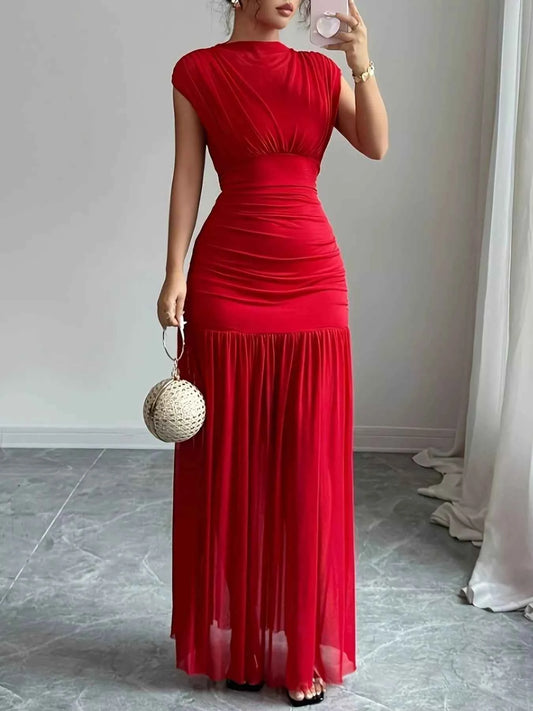 Ruched Cap Sleeve Maxi Dress