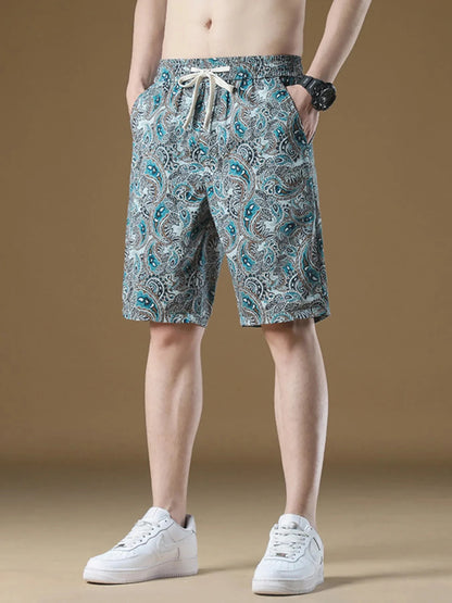 Men's Plus Size Paisley Print Drawstring Beach Shorts