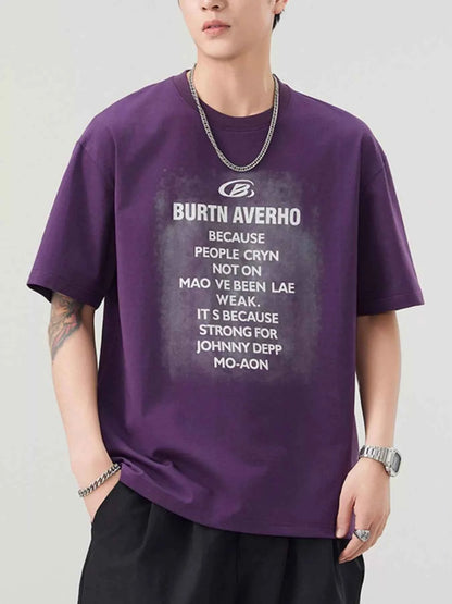 Men's Plus Size Letter Round Neck Short Sleeve T-Shirt