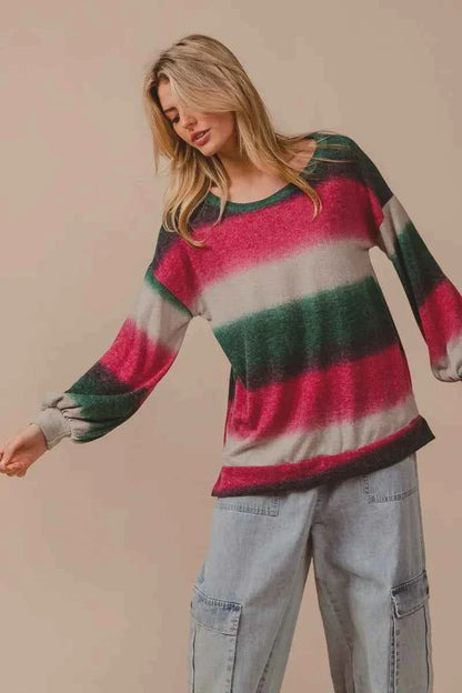 BiBi Striped Gradation Print Knit Top