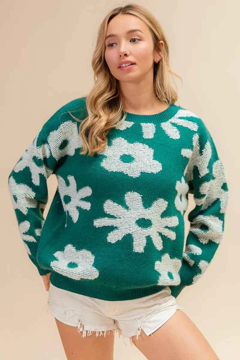 BiBi Flower Pattern Long Sleeves Sweater Top