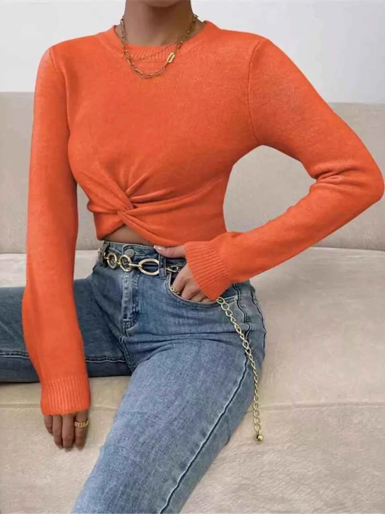 Twisted Front Cropped Knit Top