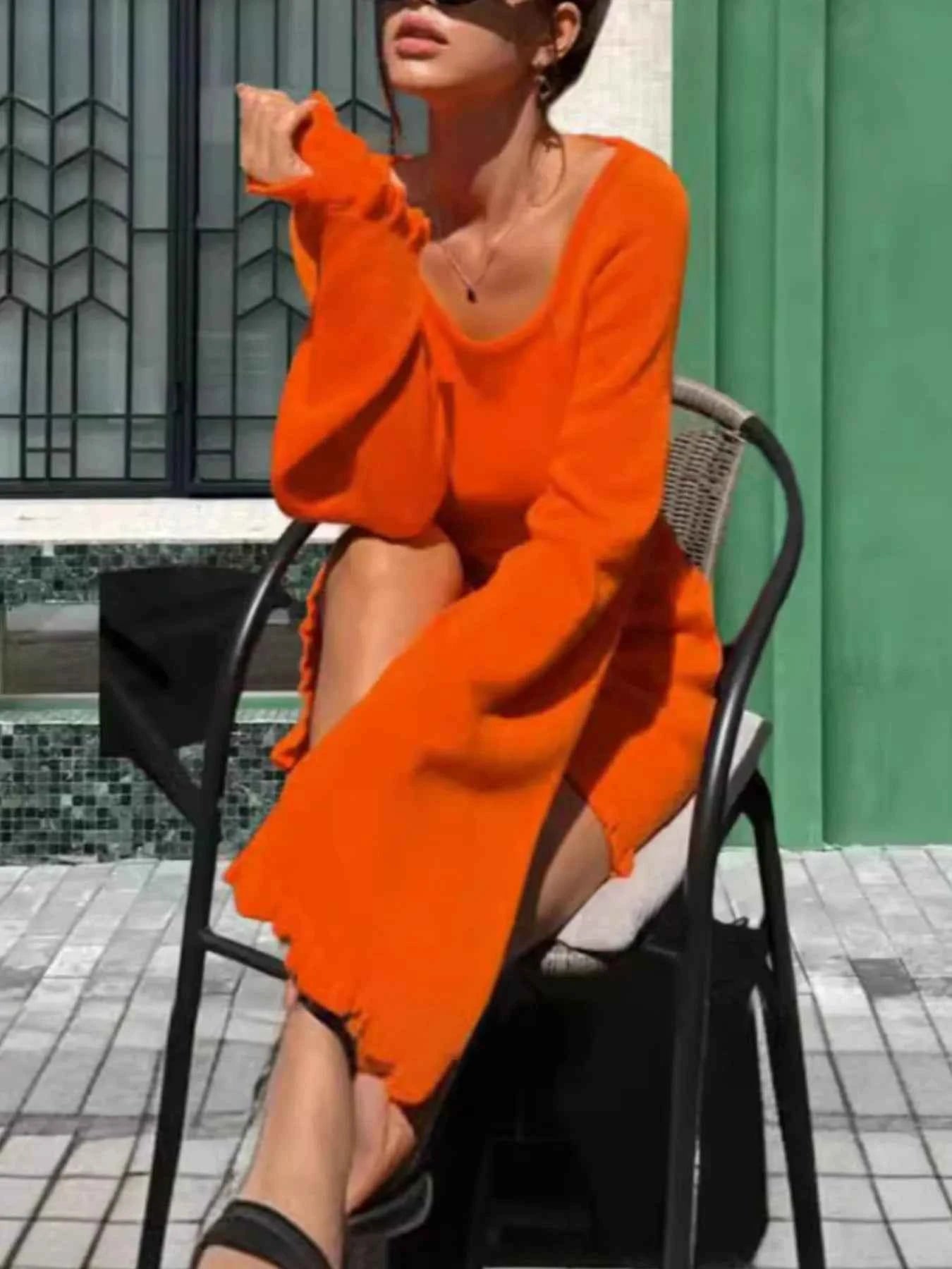 Long Sleeve Backless Sweater Dress