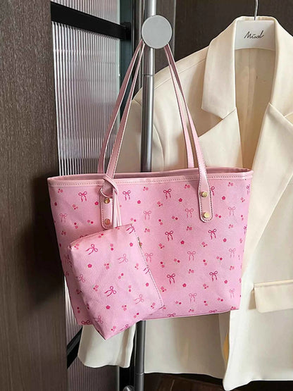 Printed Tote Shoulder Bag with Pouch