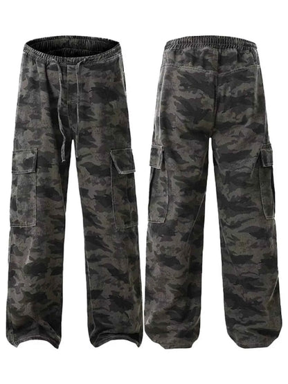 Men's Plus Size Drawstring Camouflage Wide Leg Pants