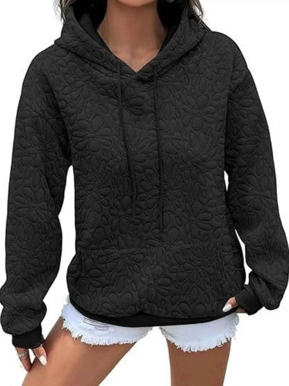 Textured Floral Quilted Hoodie