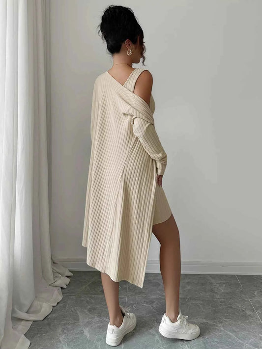 Ribbed Knit Cardigan & Dress Sweater Set