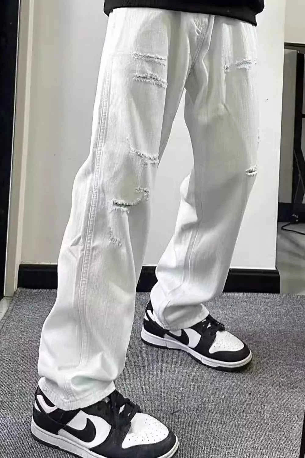 Men's Full Size Distressed Wash Wide Leg Jeans Plus Size