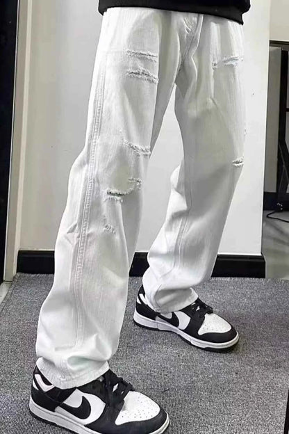 Men's Full Size Distressed Wash Wide Leg Jeans Plus Size