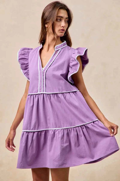 BiBi Gameday Theme Contrast Binding Ruffled Dress