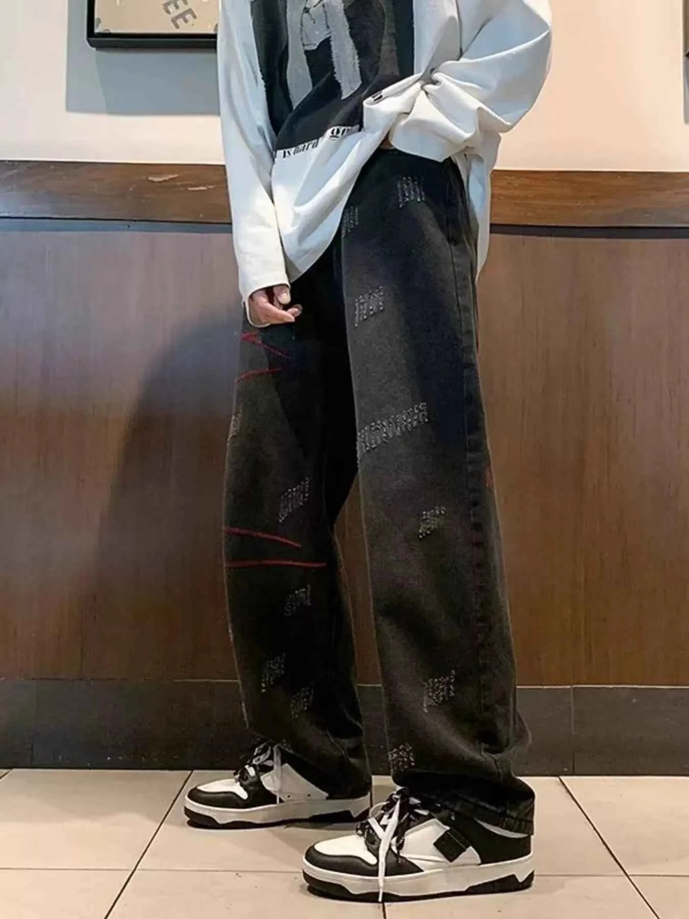 Men's Full Size Washed Wide Leg Jeans Plus Size