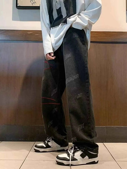 Men's Full Size Washed Wide Leg Jeans Plus Size