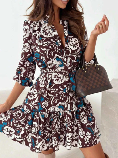 Floral Print Tie Waist Mini Dress