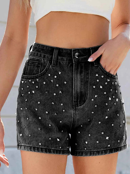 Studded High Waist Denim Shorts