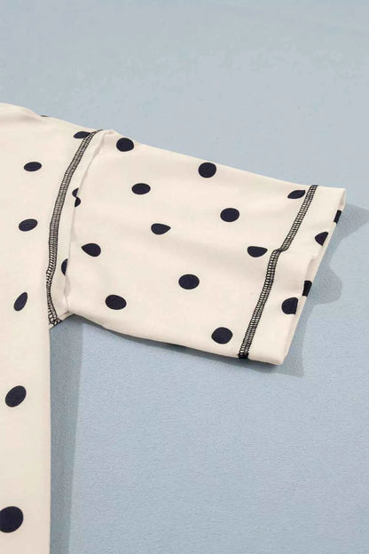 Exposed Seam Detail Polka Dot Loose Tee Drawstring Shorts Set