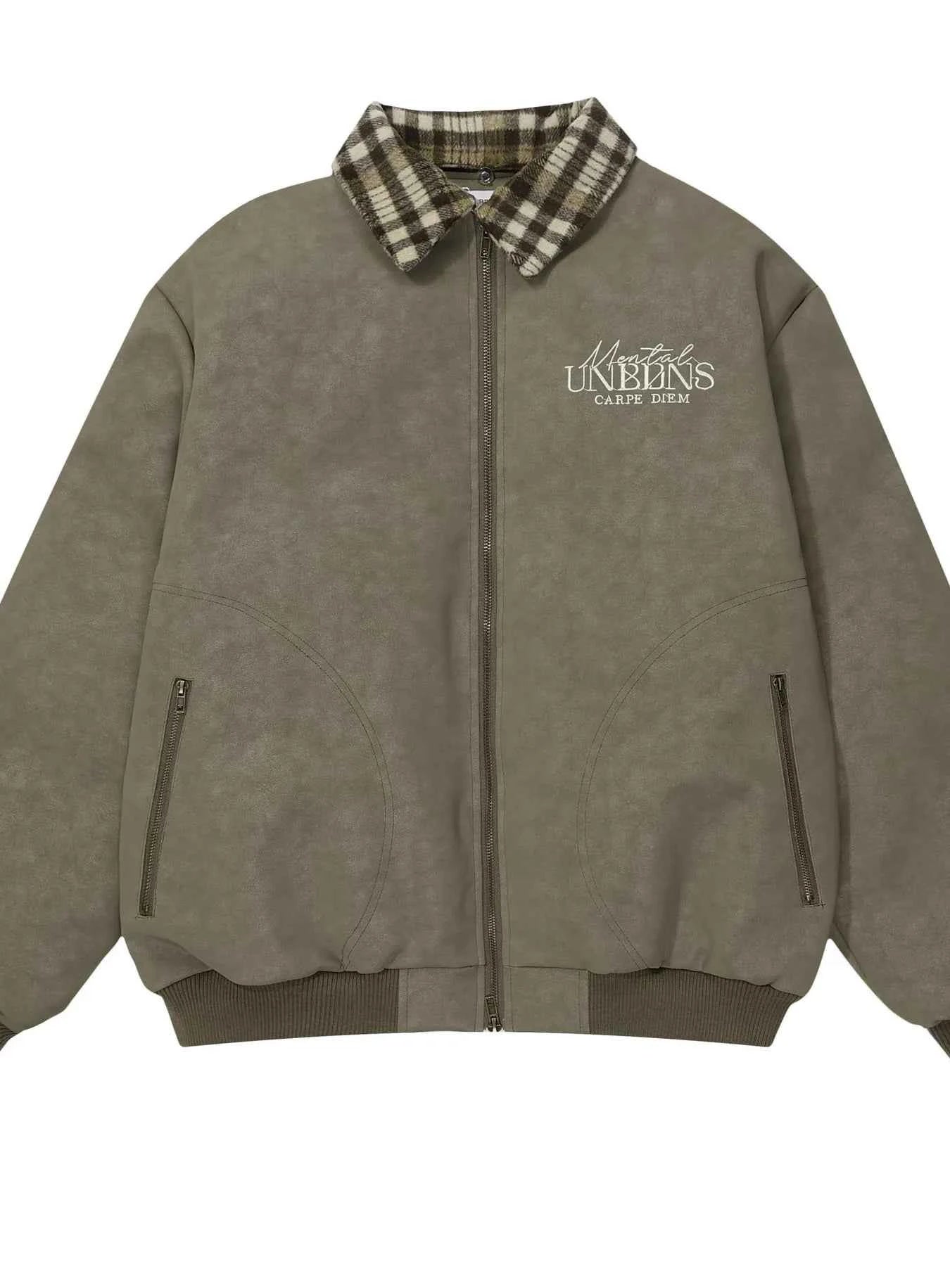 Men's Plaid Collar Detail Zip Up Jacket