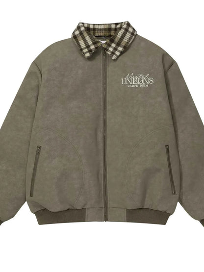 Men's Plaid Collar Detail Zip Up Jacket