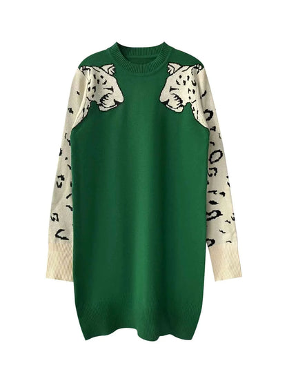 Leopard Round Neck Sweater Dress
